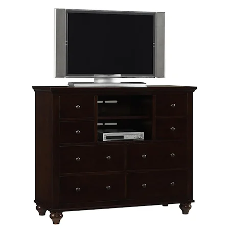 Transitional Media Chest with Wire Management and Turned Feet